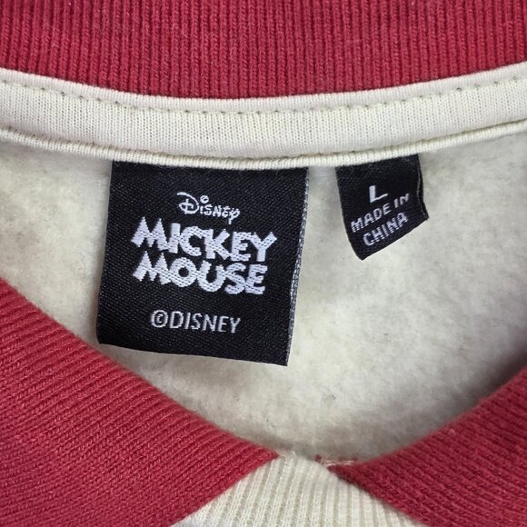 Disney Mickey Mouse Sweatshirt Womens Large White Red Polo Collar Ski Graphic - Picture 3 of 9